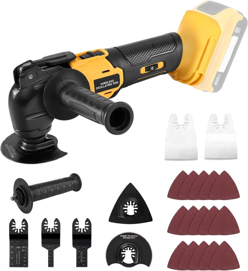 Labfintom Cordless Oscillating Tool, Brushless Orbiting Tool Compatible with De-Walt 20V Battery, 23 PCS Multi-Tool Kit with Auxiliary Handle for Cutting, Scraping, Sanding, 6 Variable Speed (Tools Only) - Image 1